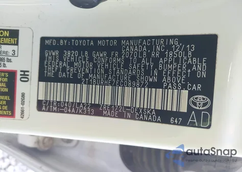 2014 Toyota Corolla S Premium z USA, uszkodzony, nr VIN 2T1BURHE7EC089872